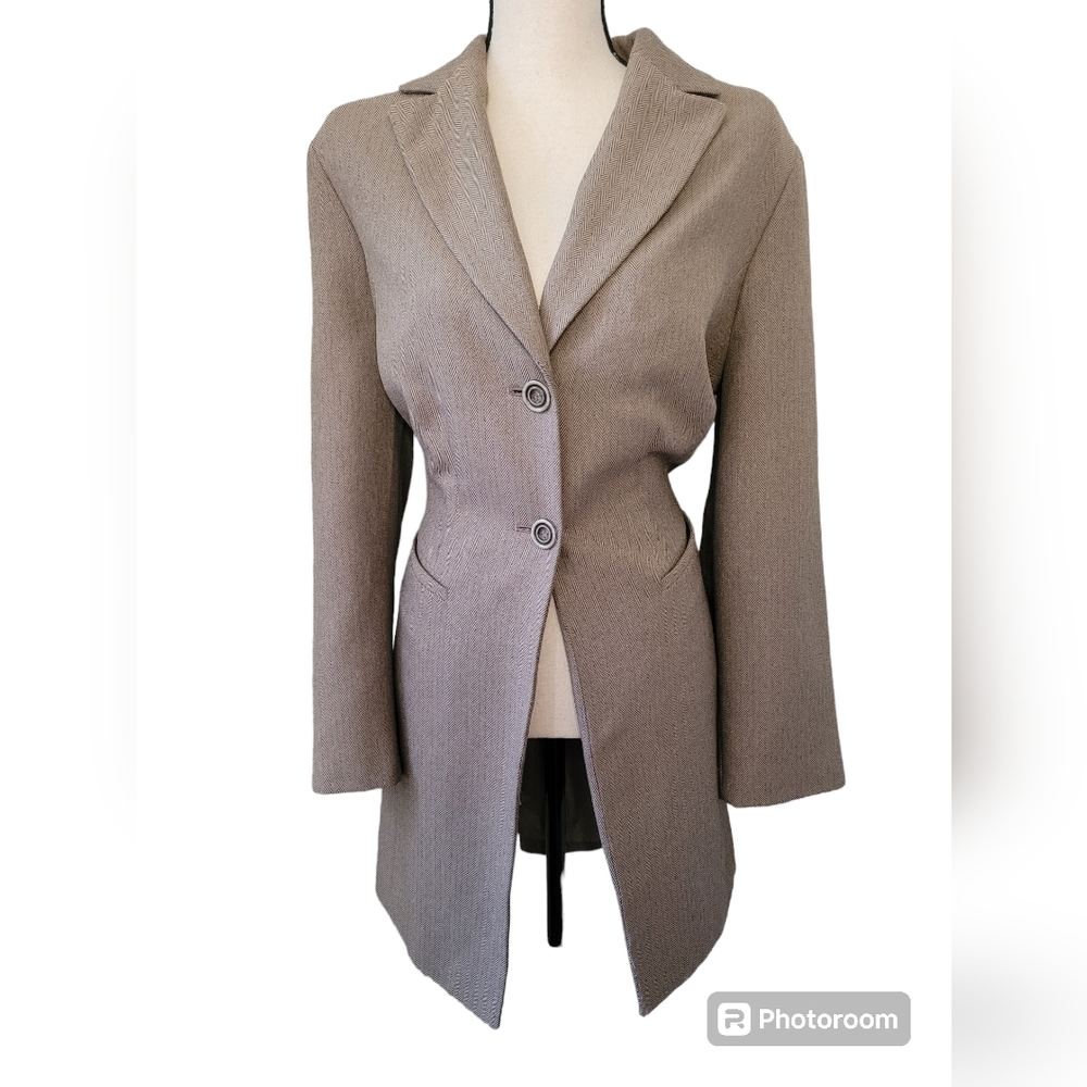 Leslie Fay Size 14W Long Tan Jacket